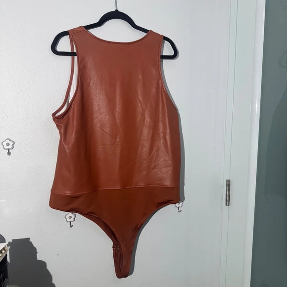 Nina Parker Plus Size Pleather Tank Scoop-Neck Bodysuit - Picture 3 of 3